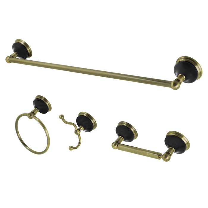 Kingston Brass BAK9111478AB Water Onyx 4-Piece 24" Towel Bar Bathroom Accessory Set, Antique Brass