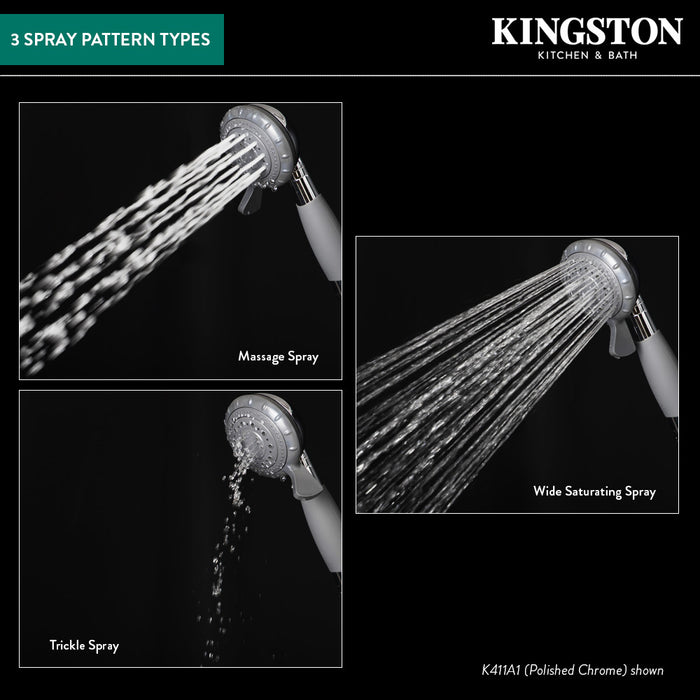Kingston Brass K411A1 Kaiser 4-Function Hand Shower, Polished Chrome