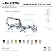 Kingston Brass KS213PB Kingston Double-Handle Wall-Mount Bridge Kitchen Faucet, Polished Brass
