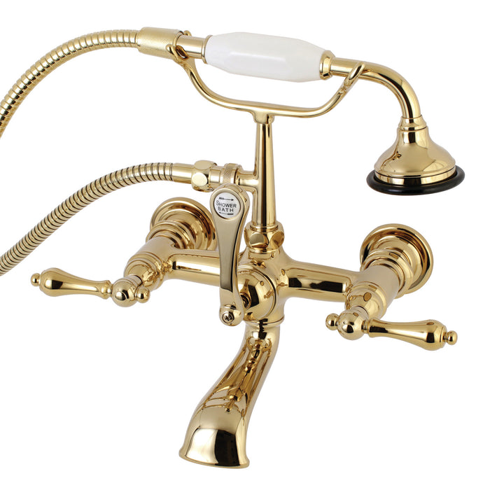 Kingston Brass AE551T2 Aqua Vintage 7-Inch Wall Mount Tub Faucet with Hand Shower, Polished Brass