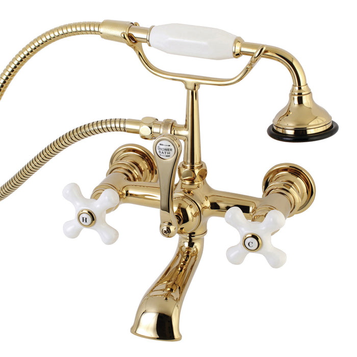 Kingston Brass AE559T2 Aqua Vintage 7-Inch Wall Mount Tub Faucet with Hand Shower, Polished Brass
