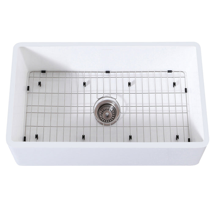 Gourmetier KGKFA331810BC 33" x 18" Farmhouse Kitchen Sink with Strainer and Grid, Matte White/Brushed