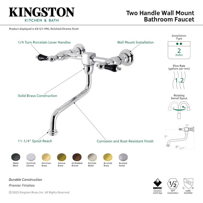 Kingston Brass KS1215PKL Duchess Wall Mount Bathroom Faucet, Oil Rubbed Bronze