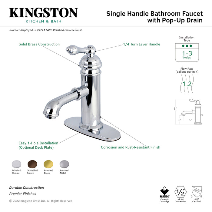 Kingston Brass KS7415ACL American Classic Single-Handle Bathroom Faucet, Oil Rubbed Bronze
