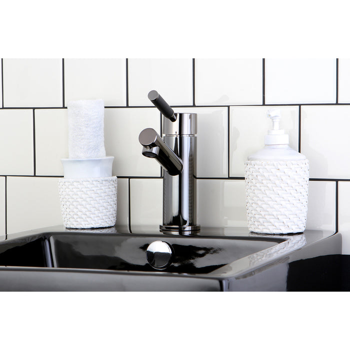 Kingston Brass NS8420DKL Water Onyx Single-Handle Bathroom Faucet with Brass Pop-Up and Cover Plate, Black Stainless Steel
