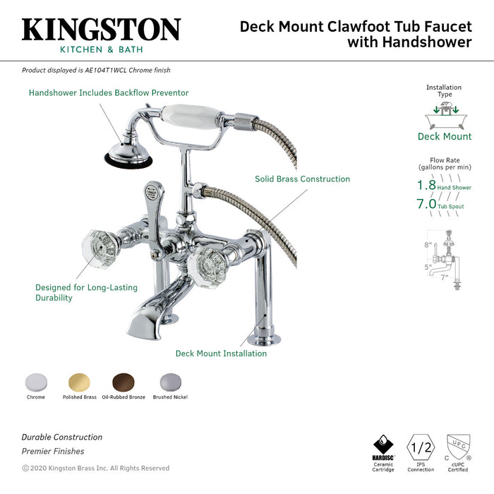 Aqua Vintage AE103T5WCL Celebrity 7" Center Deck-Mount Clawfoot Tub Faucet with Hand Shower, Oil Rubbed Bronze