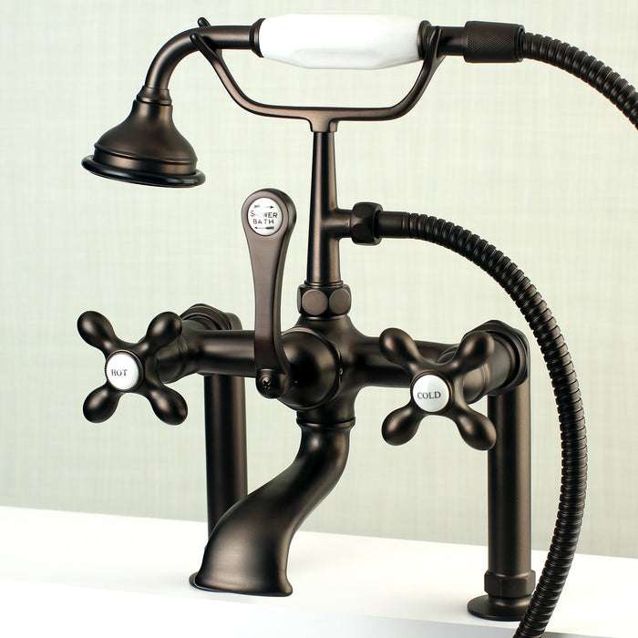 Kingston Brass AE109T5 Aqua Vintage 7" Center Deck-Mount Clawfoot Tub Faucet with Hand Shower, Oil Rubbed Bronze