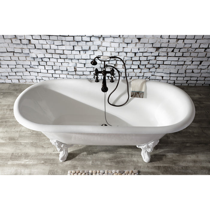 Kingston Brass AE109T5 Aqua Vintage 7" Center Deck-Mount Clawfoot Tub Faucet with Hand Shower, Oil Rubbed Bronze