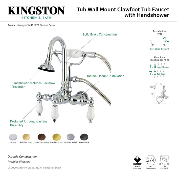 Kingston Brass AE11T2 Aqua Vintage Wall Mount Clawfoot Tub Faucet, Polished Brass