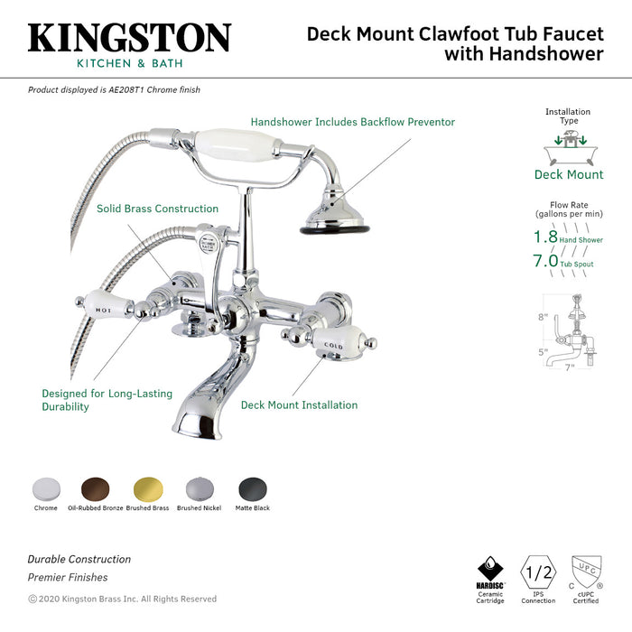 Aqua Vintage AE207T5 Aqua Vintage 7" Center Deck-Mount Clawfoot Tub Faucet with Hand Shower, Oil Rubbed Bronze