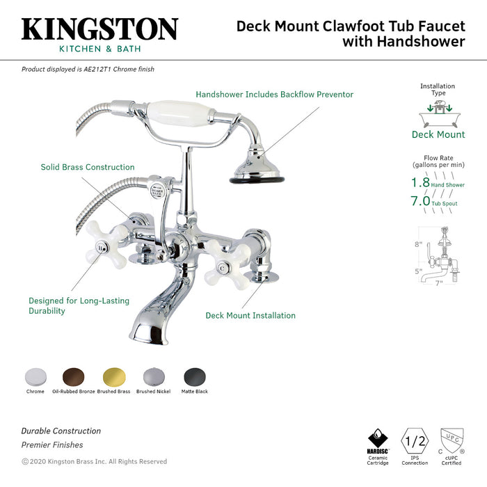 Aqua Vintage AE211T5 Aqua Vintage 7" Center Deck-Mount Clawfoot Tub Faucet with Hand Shower, Oil Rubbed Bronze