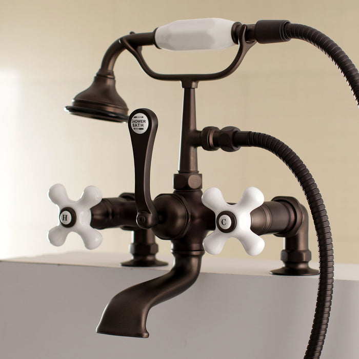 Aqua Vintage AE211T5 Aqua Vintage 7" Center Deck-Mount Clawfoot Tub Faucet with Hand Shower, Oil Rubbed Bronze