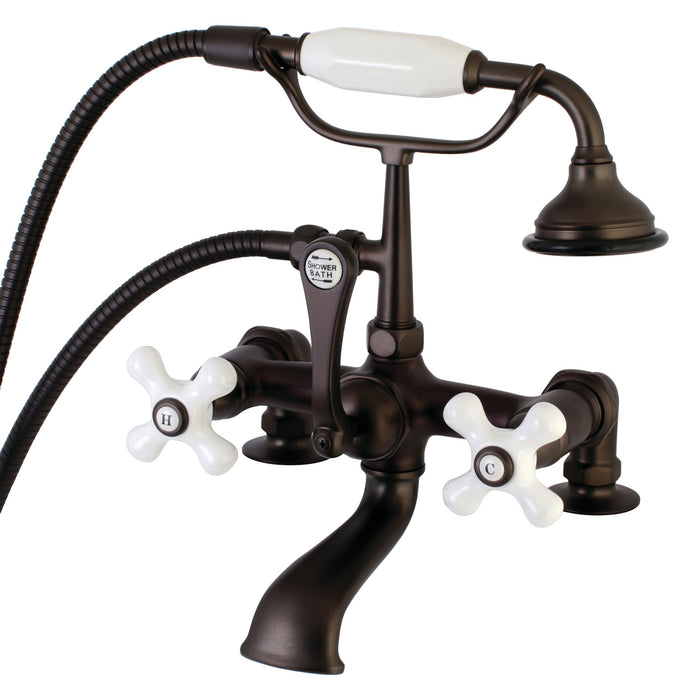 Aqua Vintage AE211T5 Aqua Vintage 7" Center Deck-Mount Clawfoot Tub Faucet with Hand Shower, Oil Rubbed Bronze