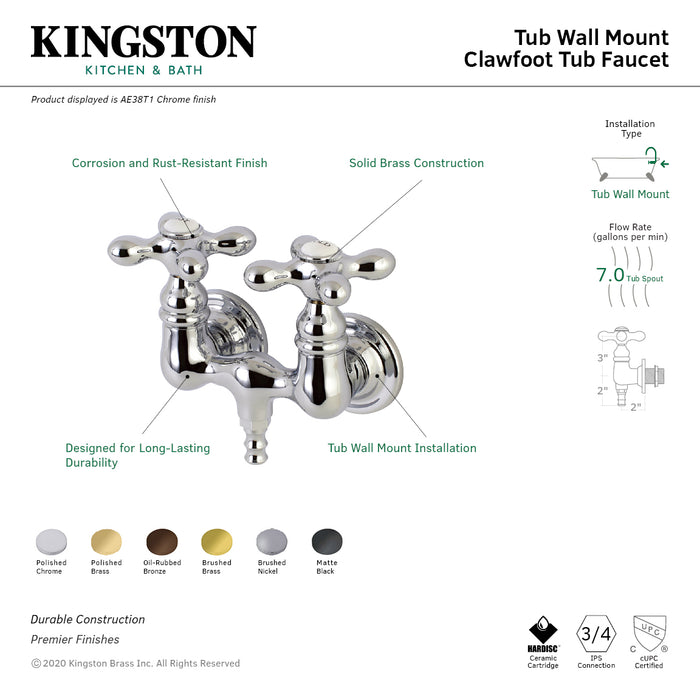Kingston Brass AE37T0 Aqua Vintage 3-3/8 Inch Wall Mount Tub Faucet, Matte Black