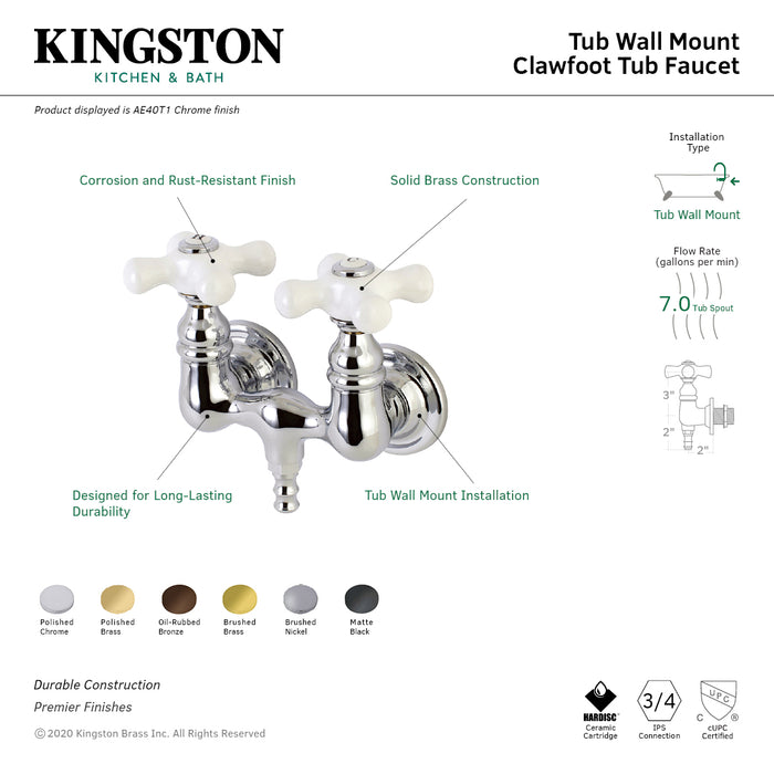 Kingston Brass AE39T0 Aqua Vintage 3-3/8 Inch Wall Mount Tub Faucet, Matte Black