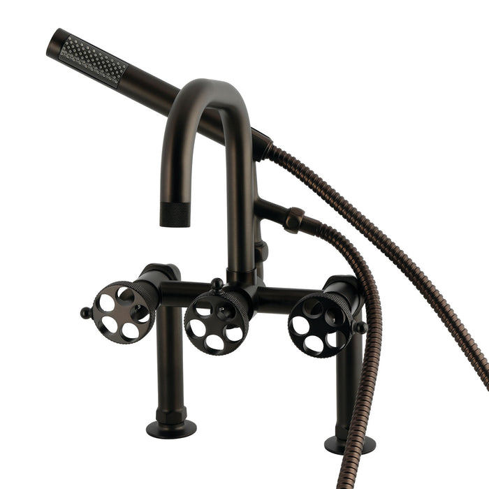 Kingston Brass AE6005RKX Webb 7" Center Deck-Mount Clawfoot Tub Faucet with Knurled Handle and Hand Shower, Oil Rubbed Bronze
