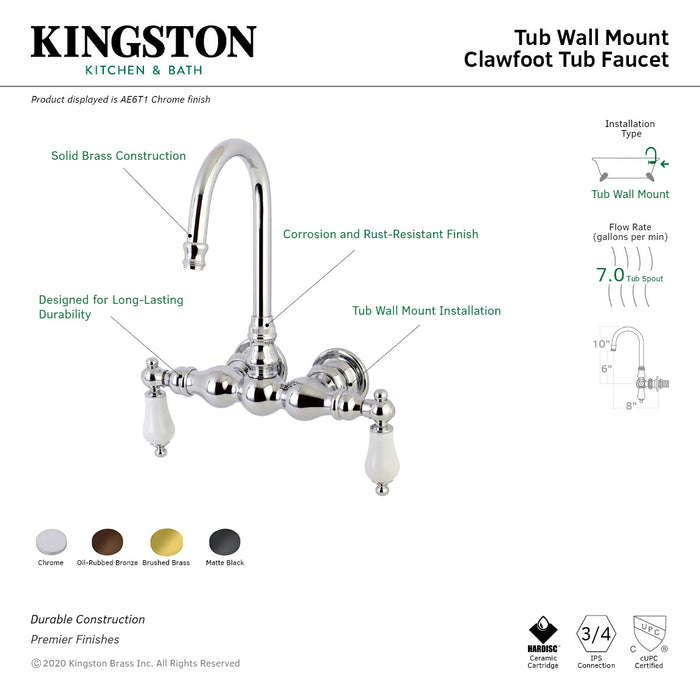Kingston Brass AE6T1 Aqua Vintage 3-3/8 Inch Wall Mount Tub Faucet, Polished Chrome