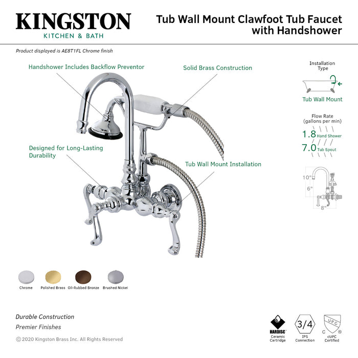 Aqua Vintage AE7T2FL Royale Wall Mount Clawfoot Tub Faucet, Polished Brass