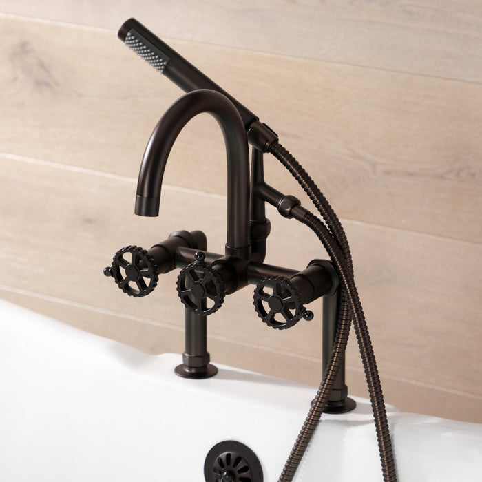 Kingston Brass AE8105CG Fuller 7" Center Deck-Mount Clawfoot Tub Faucet with Hand Shower, Oil Rubbed Bronze