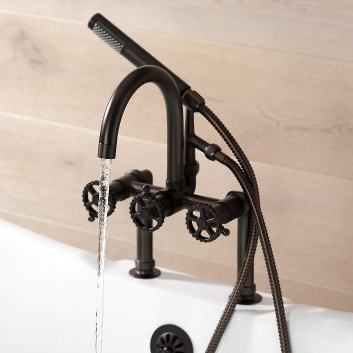 Kingston Brass AE8105CG Fuller 7" Center Deck-Mount Clawfoot Tub Faucet with Hand Shower, Oil Rubbed Bronze