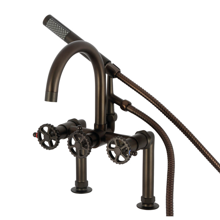 Kingston Brass AE8105CG Fuller 7" Center Deck-Mount Clawfoot Tub Faucet with Hand Shower, Oil Rubbed Bronze