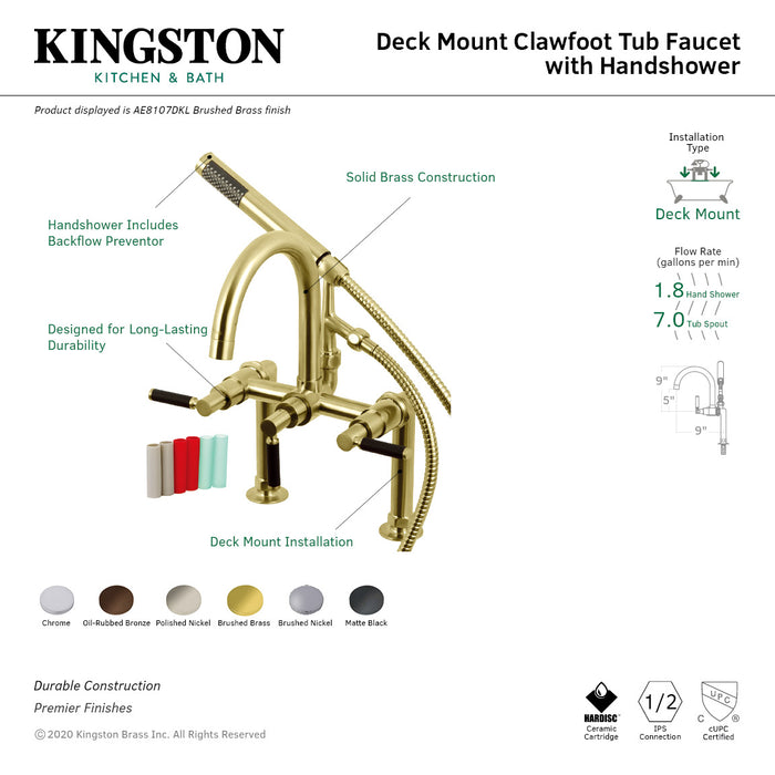Aqua Vintage AE8105DKL Kaiser 7" Center Deck-Mount Clawfoot Tub Faucet with Hand Shower, Oil Rubbed Bronze