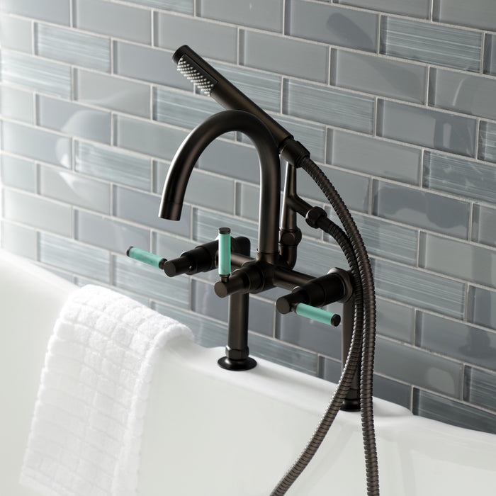 Aqua Vintage AE8105DKL Kaiser 7" Center Deck-Mount Clawfoot Tub Faucet with Hand Shower, Oil Rubbed Bronze