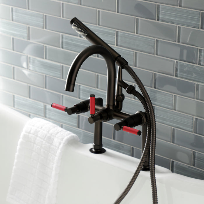 Aqua Vintage AE8105DKL Kaiser 7" Center Deck-Mount Clawfoot Tub Faucet with Hand Shower, Oil Rubbed Bronze