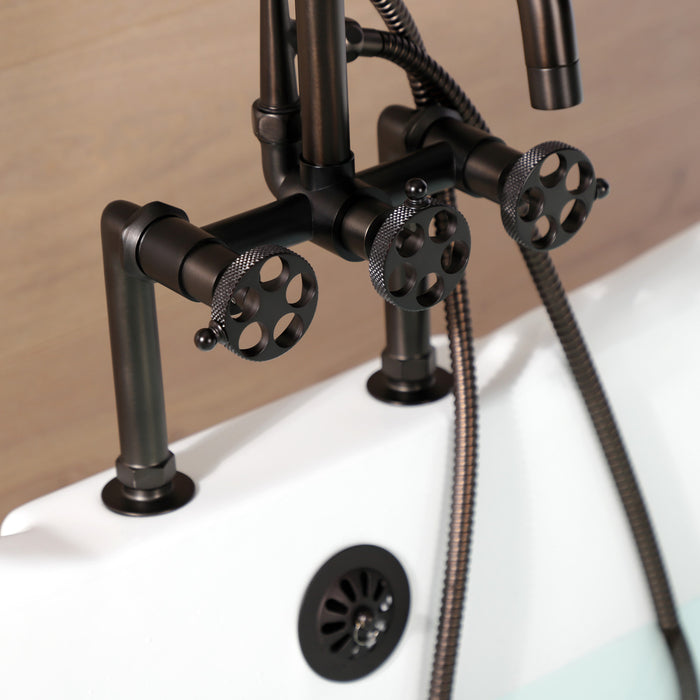 Kingston Brass AE8105RKX Webb 7" Center Deck-Mount Clawfoot Tub Faucet with Knurled Handle and Hand Shower, Oil Rubbed Bronze