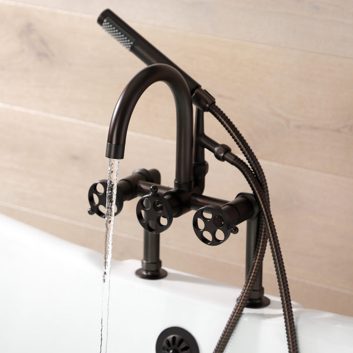 Kingston Brass AE8105RKX Webb 7" Center Deck-Mount Clawfoot Tub Faucet with Knurled Handle and Hand Shower, Oil Rubbed Bronze