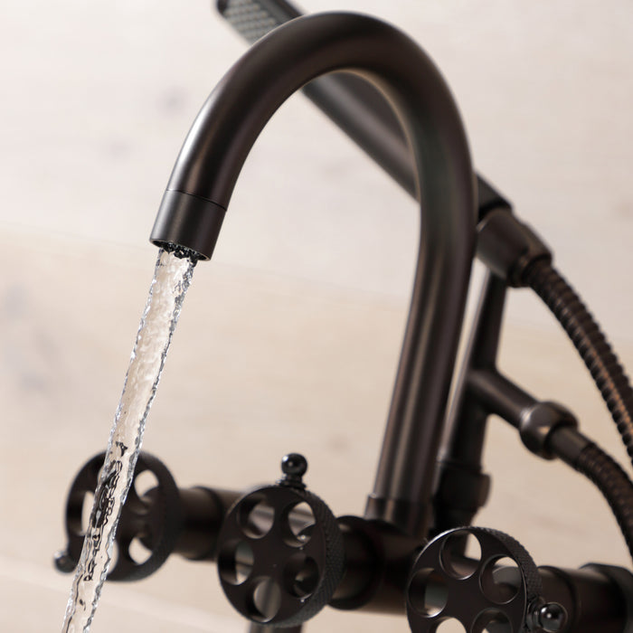 Kingston Brass AE8105RKX Webb 7" Center Deck-Mount Clawfoot Tub Faucet with Knurled Handle and Hand Shower, Oil Rubbed Bronze