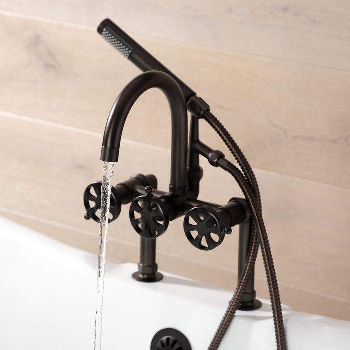 Kingston Brass AE8105RX Belknap 7" Center Deck-Mount Clawfoot Tub Faucet with Hand Shower, Oil Rubbed Bronze