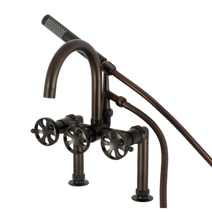Kingston Brass AE8105RX Belknap 7" Center Deck-Mount Clawfoot Tub Faucet with Hand Shower, Oil Rubbed Bronze