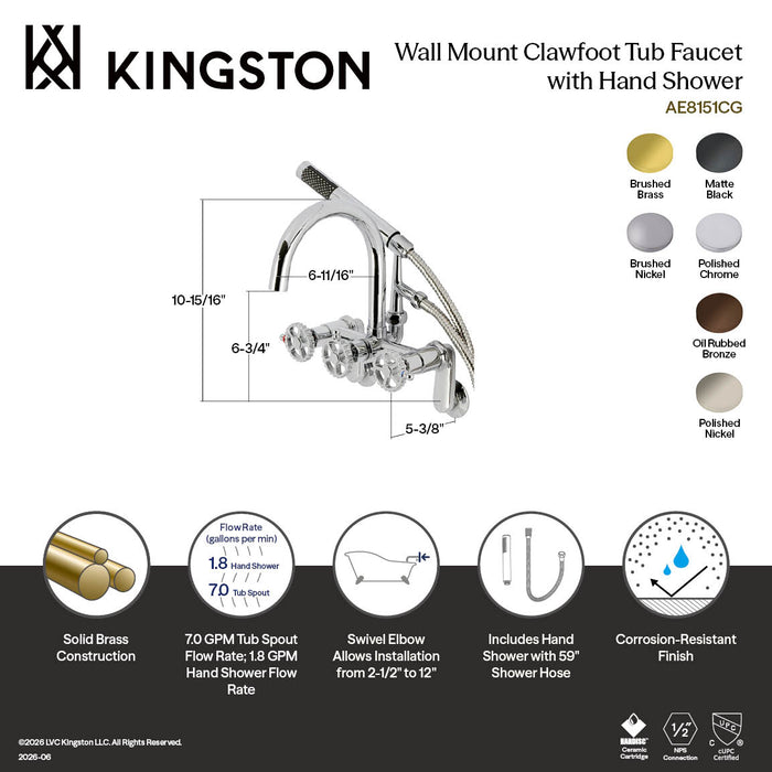 Kingston Brass AE8155CG Fuller 7-Inch Adjustable Wall Mount Clawfoot Tub Faucet, Oil Rubbed Bronze
