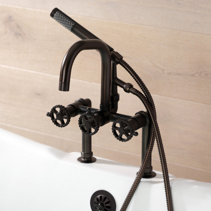 Kingston Brass AE8405CG Fuller 7" Center Deck-Mount Clawfoot Tub Faucet with Hand Shower, Oil Rubbed Bronze