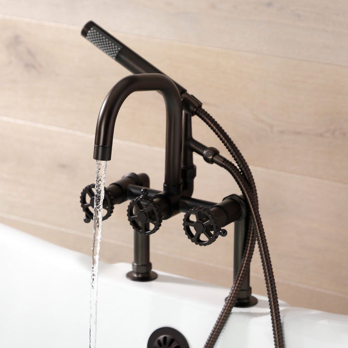 Kingston Brass AE8405CG Fuller 7" Center Deck-Mount Clawfoot Tub Faucet with Hand Shower, Oil Rubbed Bronze