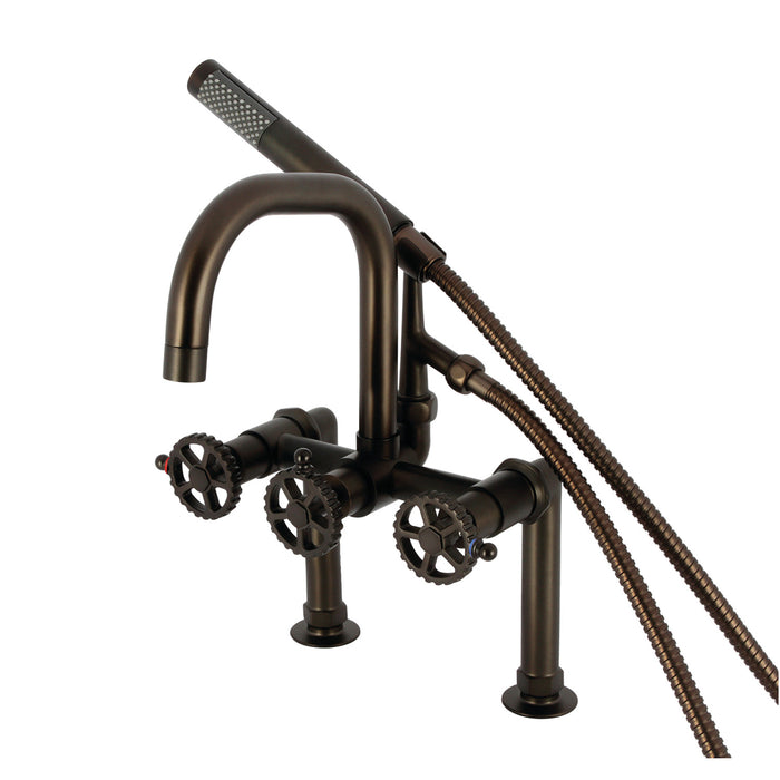 Kingston Brass AE8405CG Fuller 7" Center Deck-Mount Clawfoot Tub Faucet with Hand Shower, Oil Rubbed Bronze