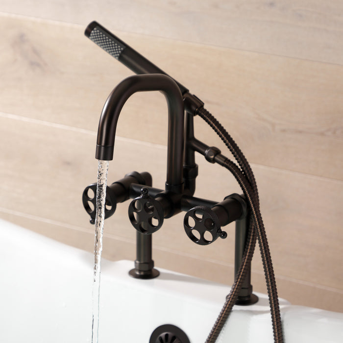 Kingston Brass AE8405RKX Webb 7" Center Deck-Mount Clawfoot Tub Faucet with Knurled Handle and Hand Shower, Oil Rubbed Bronze
