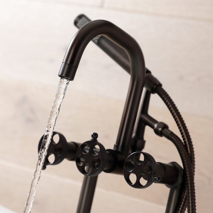 Kingston Brass AE8405RKX Webb 7" Center Deck-Mount Clawfoot Tub Faucet with Knurled Handle and Hand Shower, Oil Rubbed Bronze