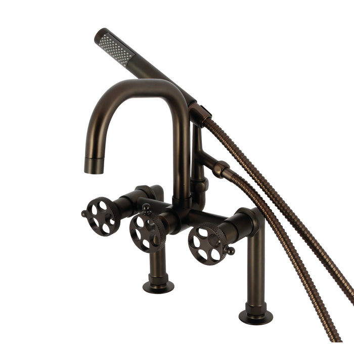 Kingston Brass AE8405RKX Webb 7" Center Deck-Mount Clawfoot Tub Faucet with Knurled Handle and Hand Shower, Oil Rubbed Bronze