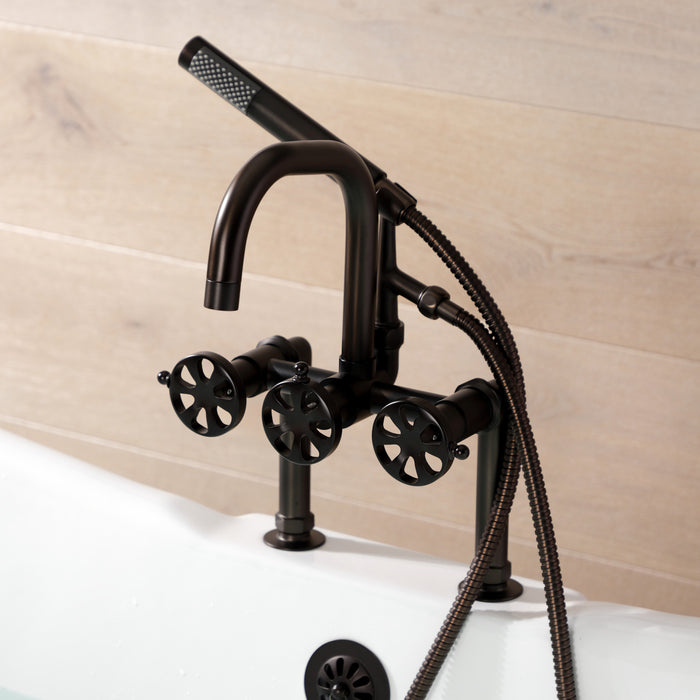 Kingston Brass AE8405RX Belknap 7" Center Deck-Mount Clawfoot Tub Faucet with Hand Shower, Oil Rubbed Bronze