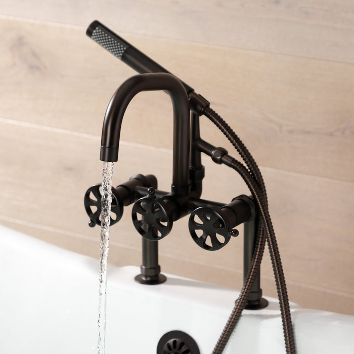 Kingston Brass AE8405RX Belknap 7" Center Deck-Mount Clawfoot Tub Faucet with Hand Shower, Oil Rubbed Bronze