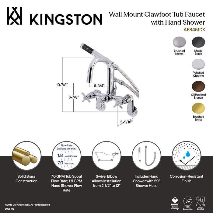 Aqua Vintage AE8451DX Concord Wall Mount Clawfoot Tub Faucet, Polished Chrome