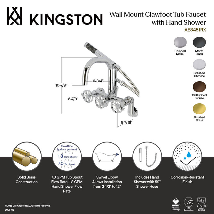 Kingston Brass AE8455RX Belknap Wall Mount Clawfoot Tub Faucet, Oil Rubbed Bronze