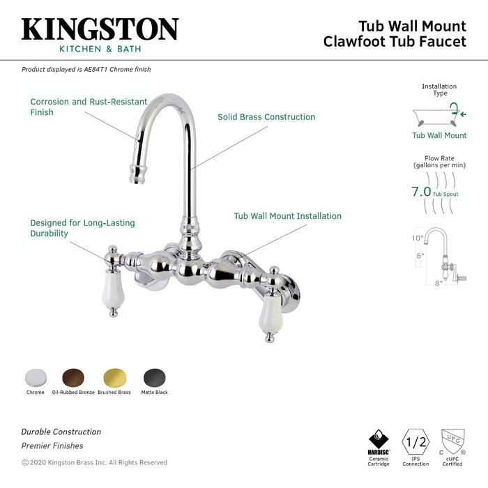 Kingston Brass AE84T1 Aqua Vintage Adjustable Center Wall Mount Tub Faucet, Polished Chrome