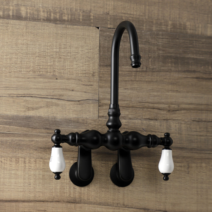Kingston Brass AE85T0 Aqua Vintage Adjustable Center Wall Mount Tub Faucet, Matte Black