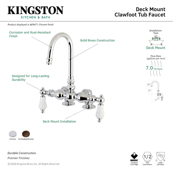 Kingston Brass AE94T1 Vintage 3-3/8" Center Deck-Mount Clawfoot Tub Faucet, Polished Chrome
