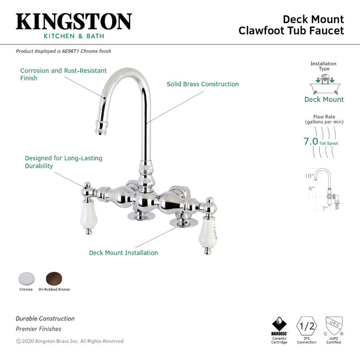 Kingston Brass AE96T1 Vintage 3-3/8" Center Deck-Mount Clawfoot Tub Faucet, Polished Chrome