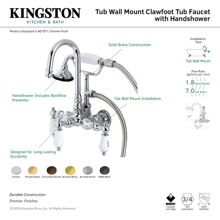 Kingston Brass AE9T2 Aqua Vintage Wall Mount Clawfoot Tub Faucet, Polished Brass