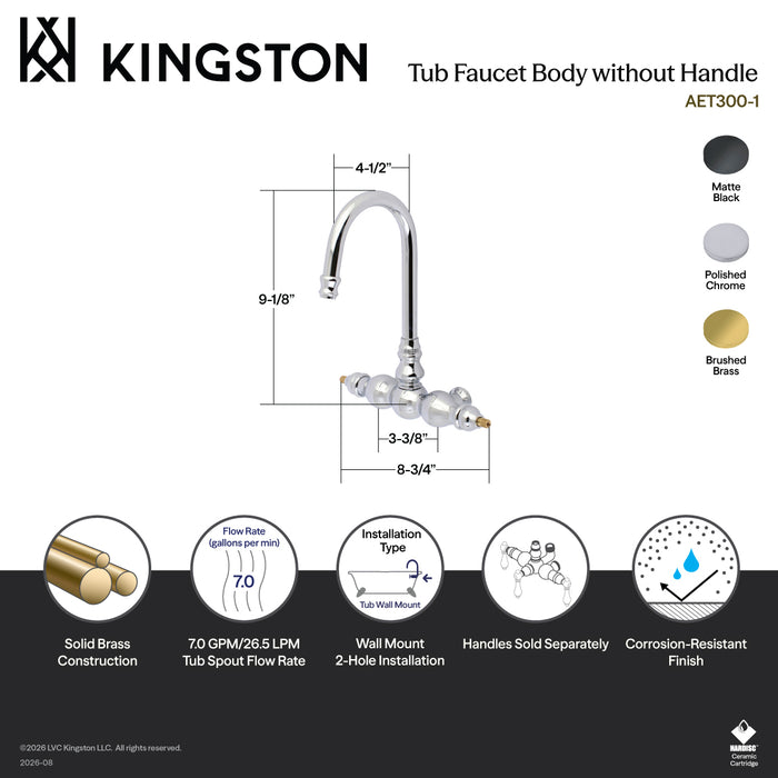 Kingston Brass AET300-1 Aqua Vintage Tub Faucet Body without Handle, Polished Chrome